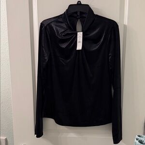 White House Black Market Black Long-Sleeve Velvet Twist Neck